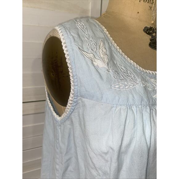 Vintage 80s 90s Chance Encounters Cotton Blue Tank Dress Prairie Cottagecore Med - Picture 8 of 11